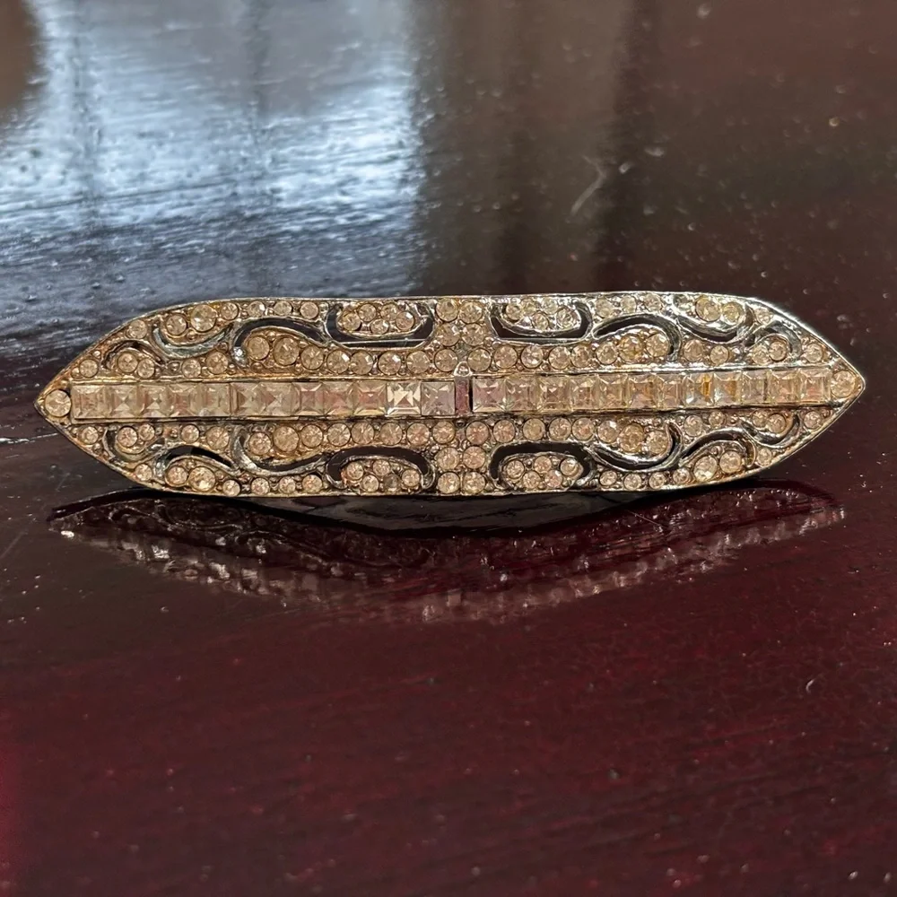 Vintage rhinestone crystal silver tone hair clip made in France